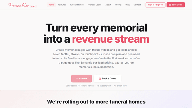 Promise Ever — Memorial Pages & Revenue Platform